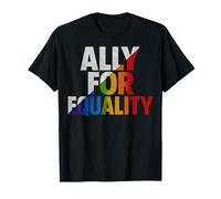 Trendy Apparel Pride Ally for Equality Big Rainbow Text Maglietta
