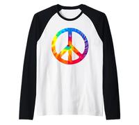 Trendy Apparel Pride Rainbow Tie Dye Peace Big Chest Symbol Maglia con Maniche Raglan
