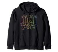Trendy Apparel Pride Rising Stacked Rainbow Pride Text Stars Felpa con Cappuccio
