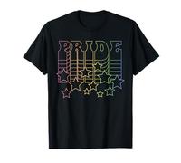 Trendy Apparel Pride Rising Stacked Rainbow Pride Text Stars Maglietta