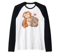 Trendy Apparel Punch The Monkey Cuddling His Plushy Drawing Maglia con Maniche Raglan