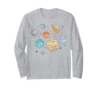 Trendy Apparel Solar System Planets Jumbled Watercolor Style Maglia a Manica