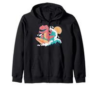 Trendy Apparel T-Rex Dinosaur Surfing On A Big Ocean Wave Felpa con Cappuccio