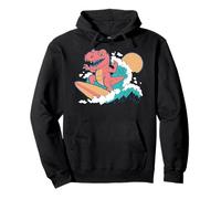 Trendy Apparel T-Rex Dinosaur Surfing On A Big Ocean Wave Felpa con Cappuccio