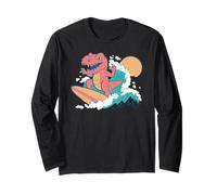 Trendy Apparel T-Rex Dinosaur Surfing On A Big Ocean Wave Maglia a Manica
