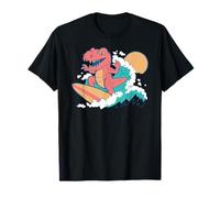 Trendy Apparel T-Rex Dinosaur Surfing On A Big Ocean Wave Maglietta
