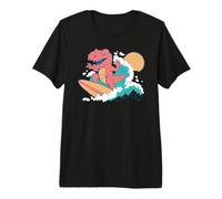 Trendy Apparel T-Rex Dinosaur Surfing On A Big Ocean Wave Maglietta Premium