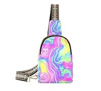 trendy Art Purple Mystery Waves Cat piccola borsa a tracolla in pelle marsupio per le donne per il pacchetto di giorno