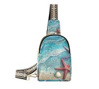Trendy Beach Starfish Shells Borse blu per le donne borsa in pelle per le donne crossbody per l'escursionismo, Conchiglie di stelle marine da spiaggia blu, 1 size
