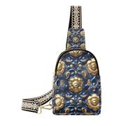 Trendy Blu e Oro Europeo Vintage Fiori borsa per gli uomini in pelle crossbody borse fanny pack per il giorno pack, Fiori vintage europei blu e oro, 1 size