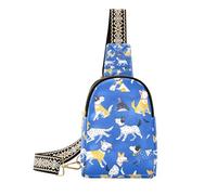Trendy Blue Cartoon Cute Dog piccola borsa a tracolla antifurto piccola borsa a tracolla per escursionismo, Cane carino cartone animato blu, 1 size