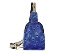 Trendy Blue Peacock Feather piccolo marsupio leggero borsa a tracolla per le donne per il pacchetto di giorno, Piuma di pavone blu, 1 size