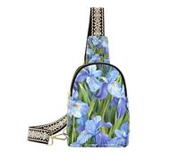 Trendy Bruxelles Iris Pseudacorus Beauty Flowers Blu borsa a tracolla in pelle impermeabile borsa a tracolla per le donne per l'escursionismo, Bruxelles Iris pseudacorus bellezza fiori blu, 1 size