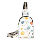 trendy Cartoon Outer Planets e Alphabet Borsa bianca per donna in pelle marsupio per le donne per escursioni, Cartone animato pianeti esterni e alfabeto bianco