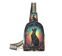 Trendy Cat Tarot Black Colorful piccola borsa a tracolla multiuso borsa per il corpo per le donne per l'escursionismo, Tarocchi gatto nero colorato