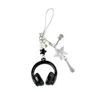 Trendy Cuffia A Forma Di Portachiavi Borsa Ornamento Del Telefono Lanyard Caratteristica Star Musica Note Per Studenti E Gli Amanti Della Musica Creativo, Nero , Hanging rope