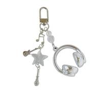 Trendy Cuffia A Forma Di Portachiavi Borsa Ornamento Del Telefono Lanyard Caratteristica Star Musica Note Per Studenti E Gli Amanti Della Musica Creativo, Argento, Keychain