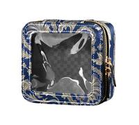 Trendy Gold Floral Blue Cute Travel Makeup Bag Clear Small Cosmetic Bag per la borsa cosmetica Organizer Caso per il volo