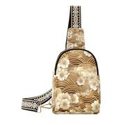 Trendy Golden Japanese Vintage Flowers impermeabile fionda borsa moda cross body fanny pack per escursioni, Fiori d'epoca giapponesi d'oro, 1 size
