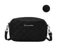 Trendy Leather Quilted Messenger Bag - Quilted Crossbody Bags for Women, Womens Clutch Quilted Leather Shoulder Bag (Black)