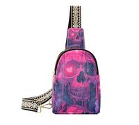 Trendy Love You To Death Skull & Peach Heart piccolo marsupio in pelle per gli uomini per l'escursionismo, Teschio Love You To Death e cuore di pesca, 1 size