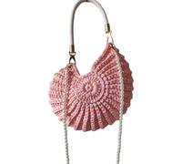 Trendy Marine Styles Beach Bag Woven Faux Pearls Chain Conch Detail Candy colorato poliestere leggero spalla leggera, E, One Size