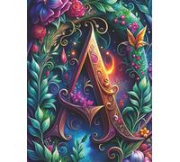 Trendy Monogram Letter A Personalized Notebook Journal | Fantasy Floral Pink, Green & Blue: 150 Pages | 8.5 x 11 | College Ruled | Glossy | A-5