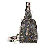 trendy nero e oro Goth Tarot Cat fanny pack pannolino in pelle piccola borsa a tracolla per il giorno pack, Gatto dei tarocchi gotici nero e oro, 1 size