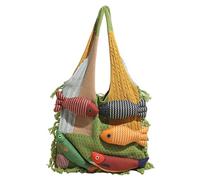 Trendy Patchwork Fish Pattern Oversize Knit Bag Multiuso Carryall Per Uso quotidiano Laptop Libri Cosmetici Pratica Costruzione Poliestere Borsa da lavoro multifunzionale con scomparti multipli, Verde