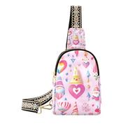 Trendy Peach Heart Shape and Gnomes piccolo marsupio pack robusto borsa a tracolla per escursioni, A forma di cuore e gnomi di pesca