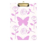 Trendy Pink Butterfly Flower Appunti con Cartella Hard Board per Calcio Softball Coaching Dimensioni 9 x 12.5 Tablas para escribir
