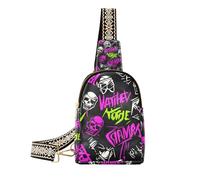 trendy Punk Peach Black Skulls Rock fionda borse crossbody carino in pelle borsa a tracolla per il pacchetto di giorno, punk pesca teschi neri rock, 1 size