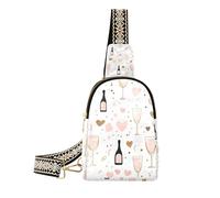 Trendy Romantic Peach Cocktail Love per San Valentino borsa a tracolla in pelle robusta nera crossbody marsupio per il giorno pack, Romantica pesca cocktail amore per San Valentino, 1 size