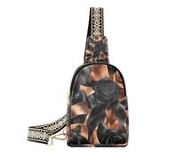 Trendy Rose Velvet Ribbon Caramello e Nero piccola borsa a tracolla robusta per le donne antifurto per escursioni, Nastro di velluto rosa caramello e nero, 1 size