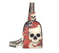 Trendy Skull Flower Red Pattern Travel fanny pack impermeabile borsa a tracolla per le donne per il pacchetto di giorno, Motivo teschio fiore rosso, 1 size