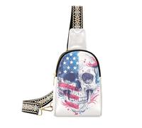 Trendy Skull Moon 4 luglio Independence Day piccolo marsupio robusto borse per il corpo per le donne per i viaggi, teschio luna 4 luglio Giorno dell'Indipendenza, 1 taglia, Skull Moon 4 luglio Giorno