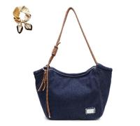 Trendy Solid Denim Canvas Shoulder Bag, Large Capacity Practical Sling Bag, Cute Hobo Slouchy Jean Crossbody for Women