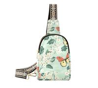 trendy Spring Green FLOWER e bianchi Farfalla borsa a tracolla multiuso grandi marsupi per il viaggio, fiore verde primavera e farfalla bianca