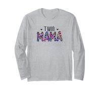 Trendy Twin Mama Cute Leopard Print Design for Mom of Twins Maglia a Manica