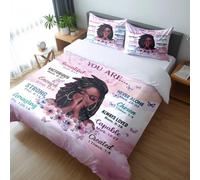 TRENDYNEST Set copripiumino per bambini queen size, preghiera e ragazza afroamericana citazioni ispiratrici con farfalla floreale, set di biancheria da letto per ragazze e donne (Queen, rosa bianco)