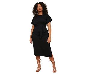 Trendyol Abito da Donna Plus Size Midi Jersey Slim Knit Plus Size Dress, Nero, 3XL (Plus)