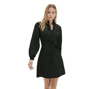Trendyol Abito in Tessuto con Colletto a Camicia Avvolgente Regolare da Donna Vestito, Nero, 70