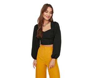 Trendyol Black Crop Blouse, Camicetta da Donna, Black, 36