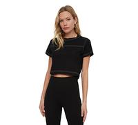 Trendyol Black Crop-Maglietta Lavorata a Maglia T-Shirt, Nero, S Donna