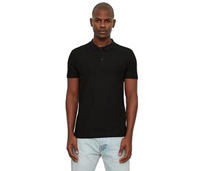 Trendyol Black Men's Slim Fit 100% Cotone Testurizzato Polo, Nero, L Uomo