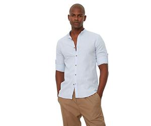 Trendyol Blue Mens Basic Judge Collar Apolfent Slim Fit-Maglietta a Maniche Lunghe da Uomo Maglia, Blu, XXL