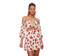 Trendyol Blumenmuster-Viskose-Bottom-Top-Team, Completo di gonna Da donna, White, 38
