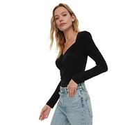 Trendyol Body in Maglia Aderente con Scollo a V Regolare da Donna Camicia, Nero, M
