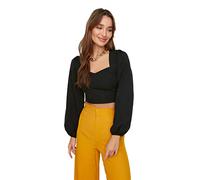 Trendyol Camicetta Aderente Aderente da Donna con Scollo a Cuore, Nero, 72