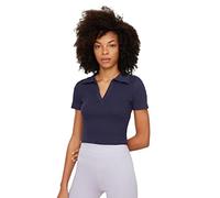 Trendyol Camicetta in Maglia con Collo Polo Aderente Donna Camicia, Blu Navy, XS